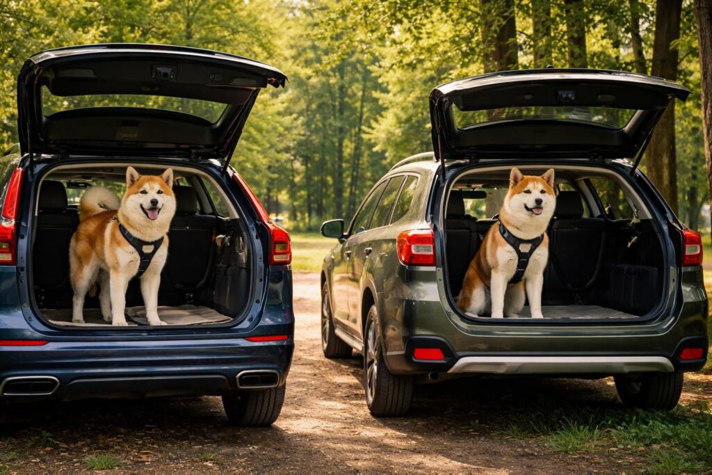 découvrez comment transporter votre akita en toute sécurité lors de vos trajets en voiture avec les modèles volvo xc60 et subaru outback. conseils pratiques pour le confort et la sécurité de votre chien.