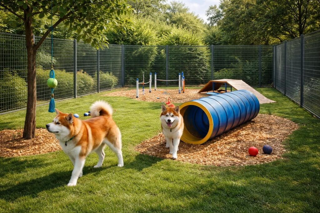 Construire un enclos sécurisé pour chiens Akita avec clôture robuste et aire jeux stimulante