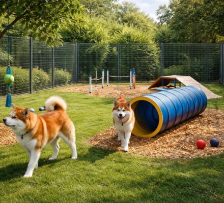 Construire un enclos sécurisé pour chiens Akita avec clôture robuste et aire jeux stimulante