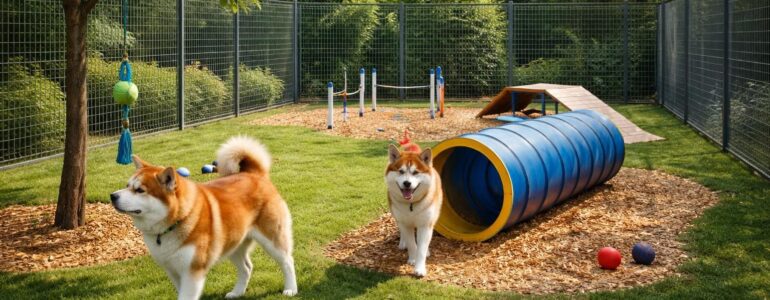 Construire un enclos sécurisé pour chiens Akita avec clôture robuste et aire jeux stimulante