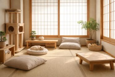 Créer un coin détente japonais pour animaux avec des tatamis et du mobilier minimaliste Muji