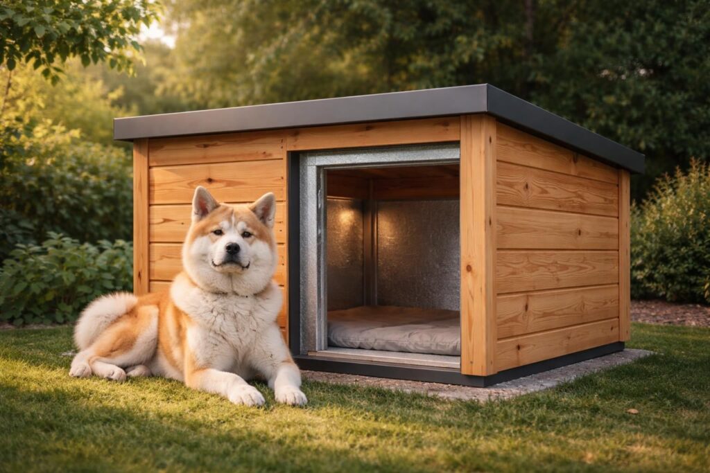 découvrez notre niche design pour akita, alliant isolation thermique optimale et revêtement en bois douglas naturel, pour le confort et le bien-être de votre chien.