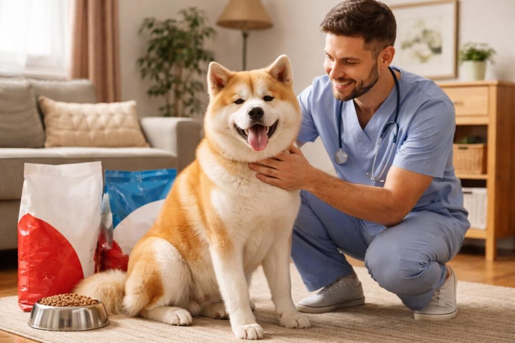 Élever chien Akita Inu budget contrôlé avec vétérinaires, croquettes Royal Canin Hills