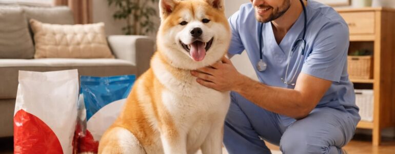 Élever chien Akita Inu budget contrôlé avec vétérinaires, croquettes Royal Canin Hills