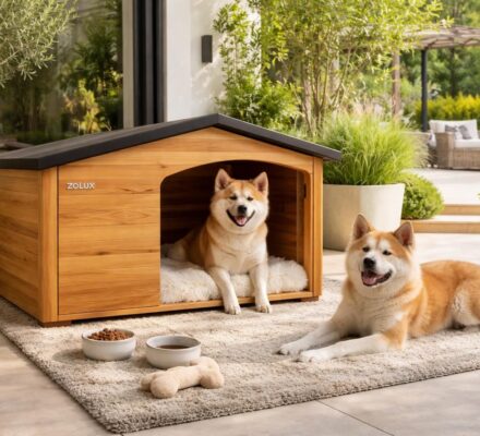 Installer un chenil design pour akitas avec niche en bois Zolux et tapis moelleux