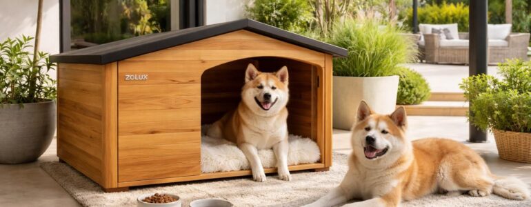 Installer un chenil design pour akitas avec niche en bois Zolux et tapis moelleux
