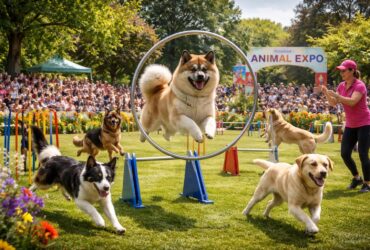 Spectacles canins avec Akita et autres races lors du salon Animal Expo au Parc Floral de Paris