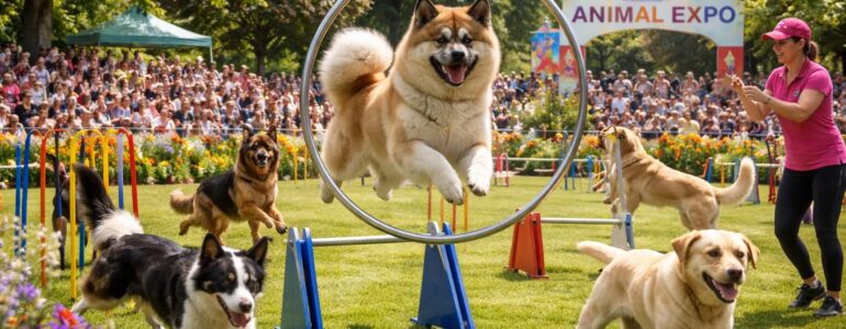 Spectacles canins avec Akita et autres races lors du salon Animal Expo au Parc Floral de Paris