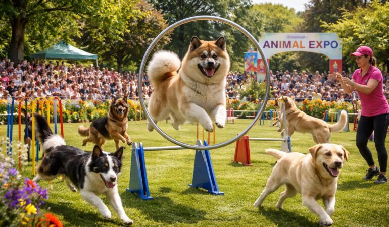 Spectacles canins avec Akita et autres races lors du salon Animal Expo au Parc Floral de Paris Spectacles canins avec Akita et autres races lors du salon Animal Expo au Parc Floral de Paris